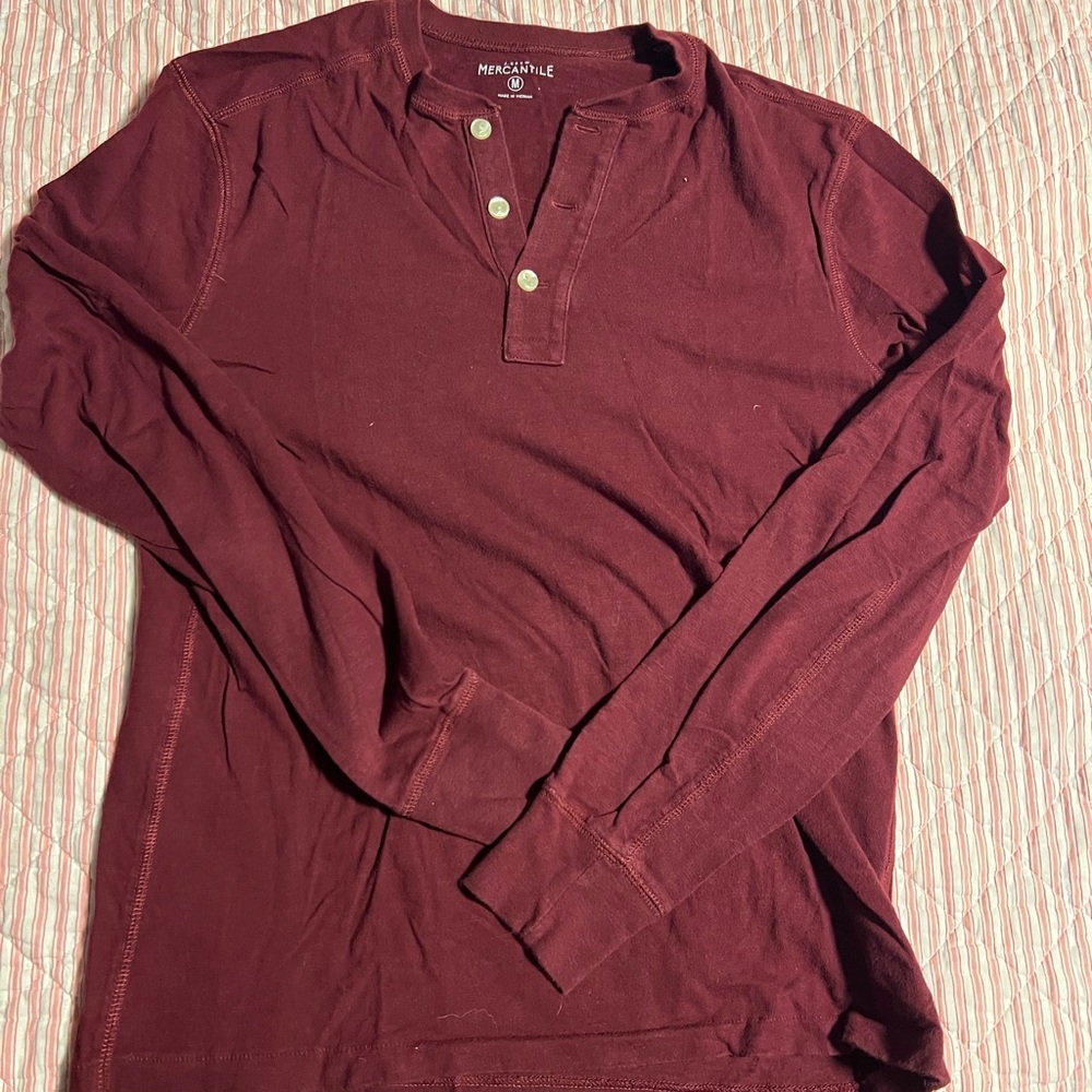 J crew Men's Maroon Long Sleeve Henley